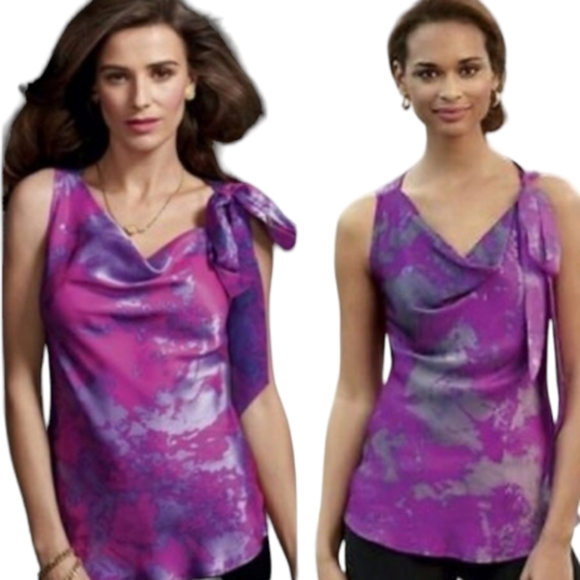 CAbi Tops - CAbi purple & silver fit to be tied silk blouse top Womens Small